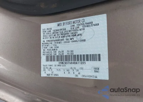 2004 Ford Freestar Ses из США, поврежденный, VIN 2FMZA57684BA11355